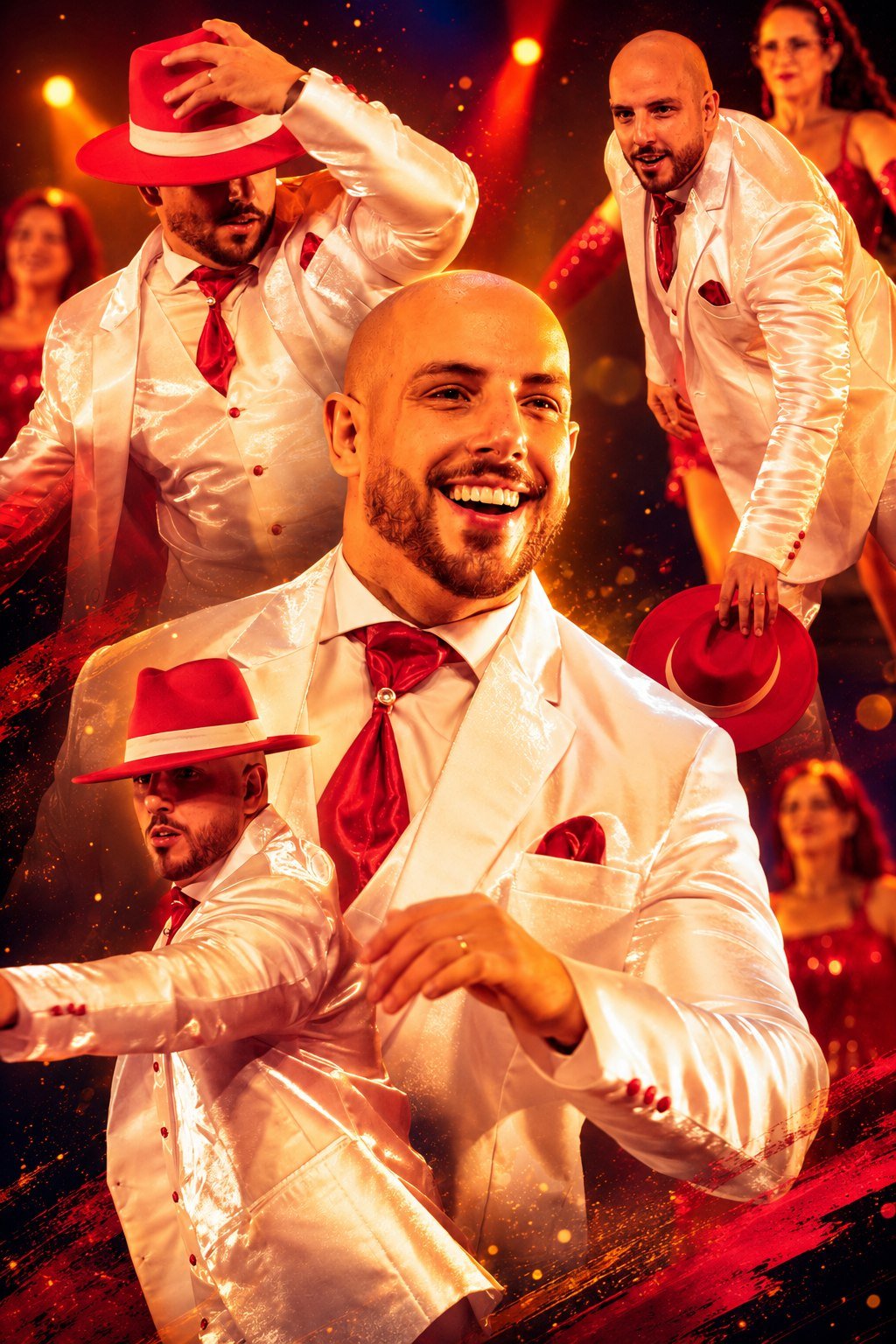 Prof. Thiago Oliveira dançando samba no palco — Kasa da Dança, Santos-SP